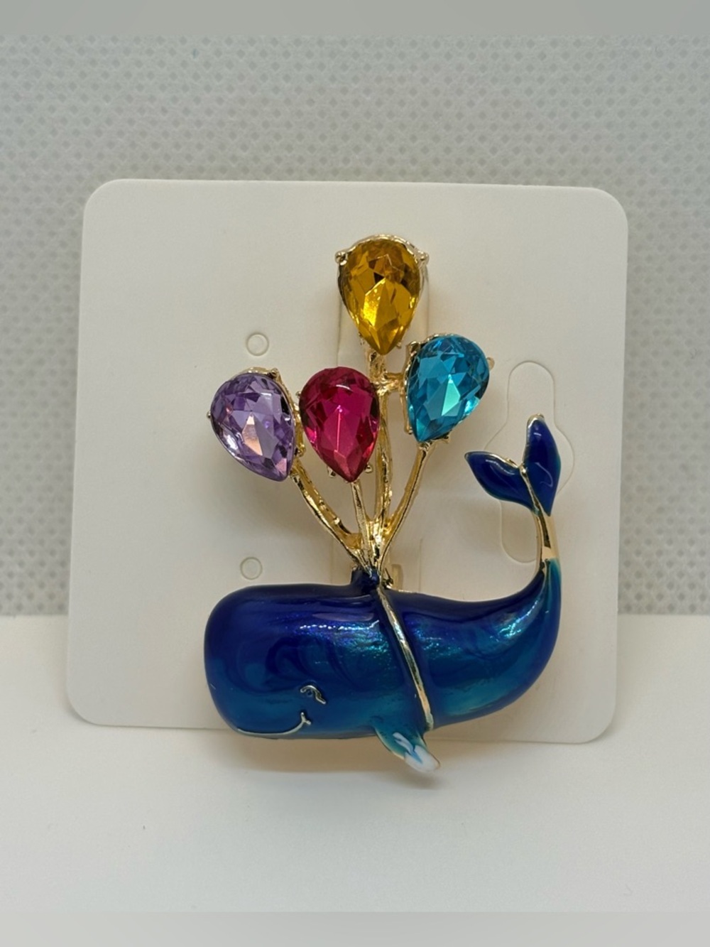 Blue Whale Brooch with Multicolor Gem Balloons - Picture 3 of 6